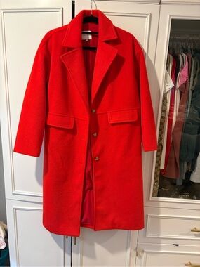 Greylin Bright Red Long Trench Coat Petite M